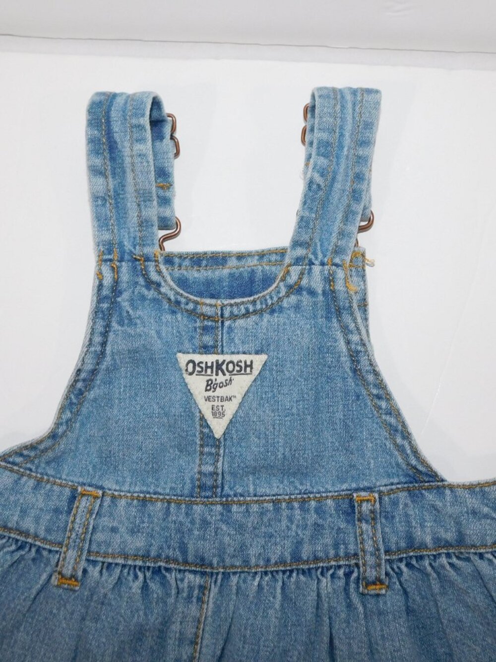 Oshkosh B'Gosh Baby Girl 9M Blue Denim Jean overall dress 9 Months Bow - Picture 5 of 5